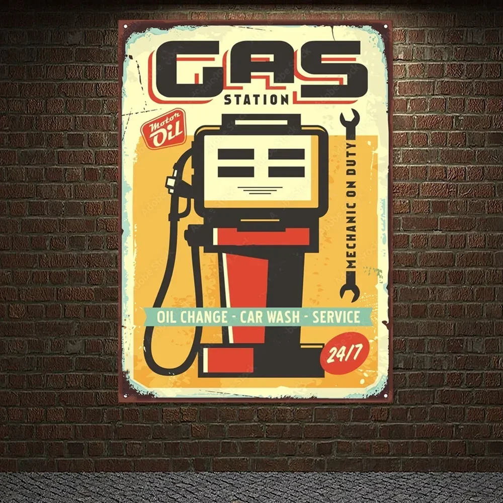 GAS STATION Vintage CAR WASH - – обзор и цена Auto Repair Shop Banners