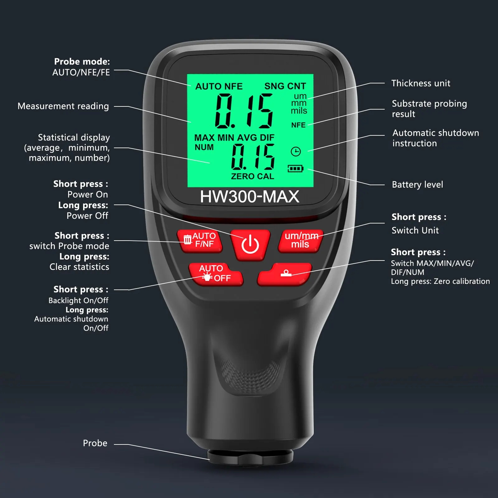 1Set HW300-MAX Coating High Pr – обзор и цена Paint Thickness Gauge