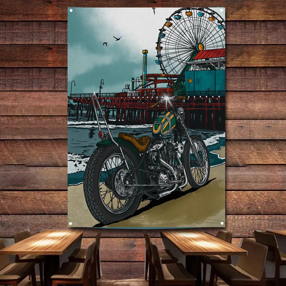 Seaside Motorcycle Art Poster  – обзор и цена Auto Repair Shop Banners