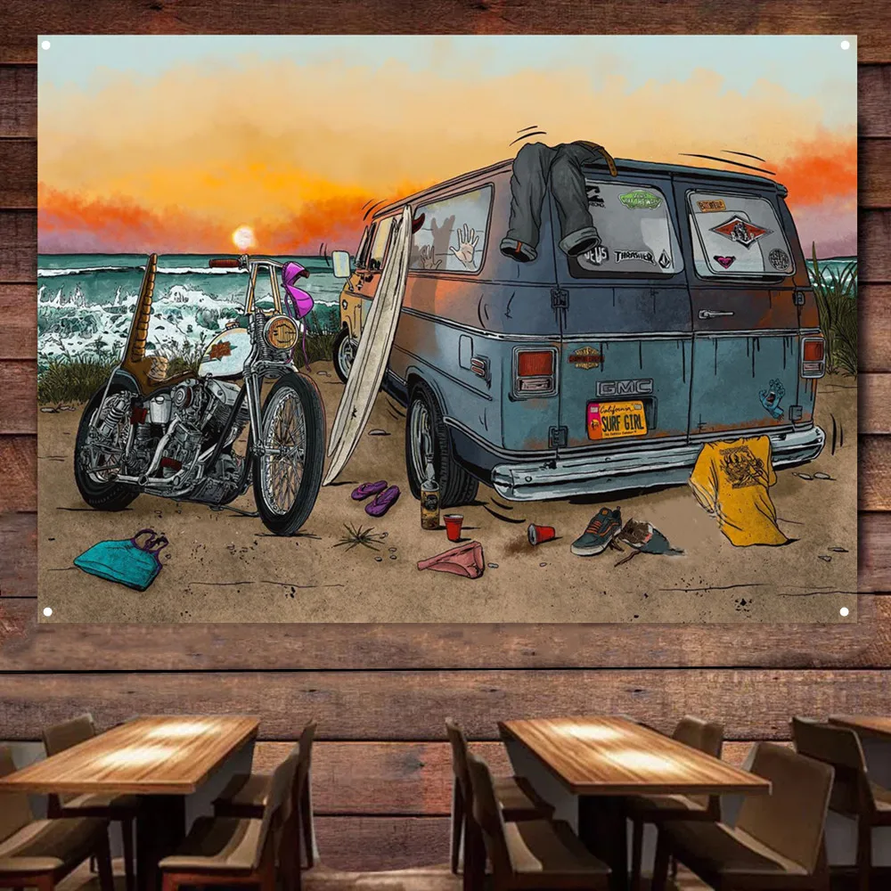 Motorcycle Car Camping Art Pos – обзор и цена Auto Repair Shop Banners